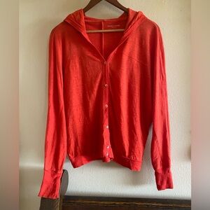 EILEEN FISHER Firefly Orange Slub Linen Jersey Knit Hooded Cardigan